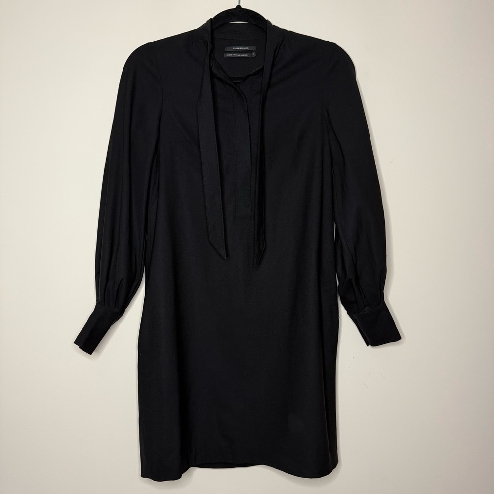 CLUB MONACO Wool Black Professional Business Career Wear Shift Shirt Dress